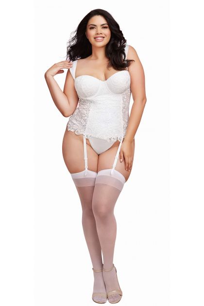 Guêpière grande taille à balconnet blanche satinée - TAILLE 4XL - 