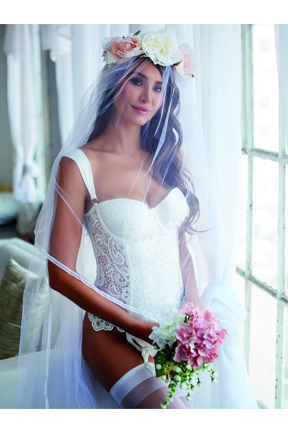 GUÊPIÈRE À BALCONNET BLANCHE SATINÉE ET DENTELLE - TAILLE S - 36