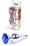 Plug bijou long en acier argent et cristal bleu nuit - SMALL