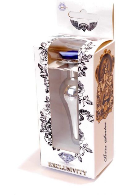Plug bijou long en acier argent et cristal bleu nuit - SMALL