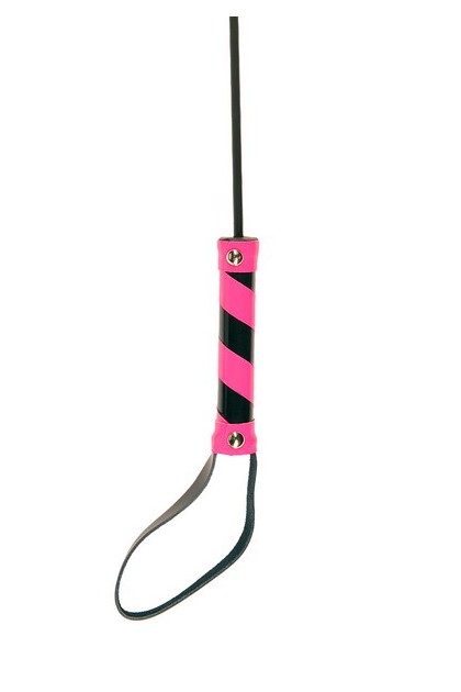 CRAVACHE CUIR ET PVC NOIR/FUCHSIA