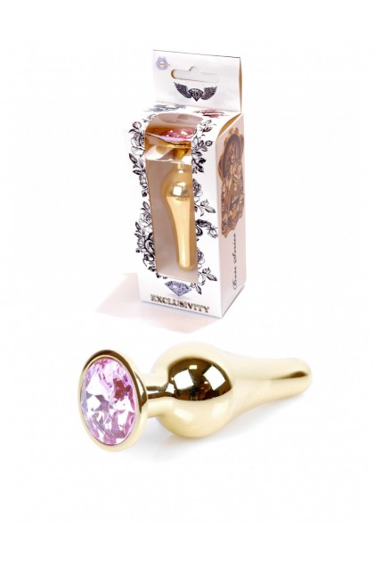 Plug bijou long en acier or et cristal rose - SMALL