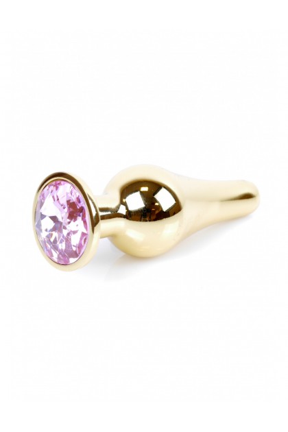 Plug bijou long en acier or et cristal rose - SMALL