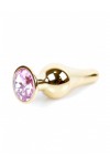 Plug bijou long en acier or et cristal rose - SMALL