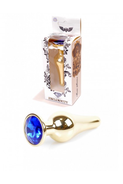 PLUG BIJOU LONG EN ACIER OR ET CRISTAL BLEU NUIT - SMALL