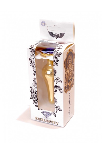 PLUG BIJOU LONG EN ACIER OR ET CRISTAL BLEU NUIT - SMALL