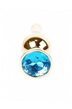 PLUG BIJOU LONG EN ACIER OR ET CRISTAL BLEU OCÉAN - SMALL