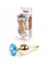 Plug bijou long en acier or et cristal bleu océan - SMALL