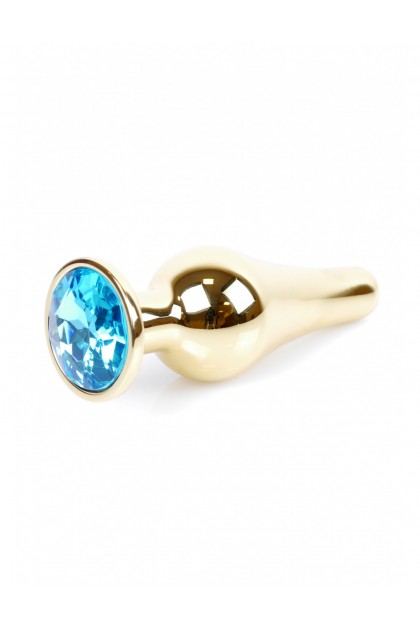 Plug bijou long en acier or et cristal bleu océan - SMALL