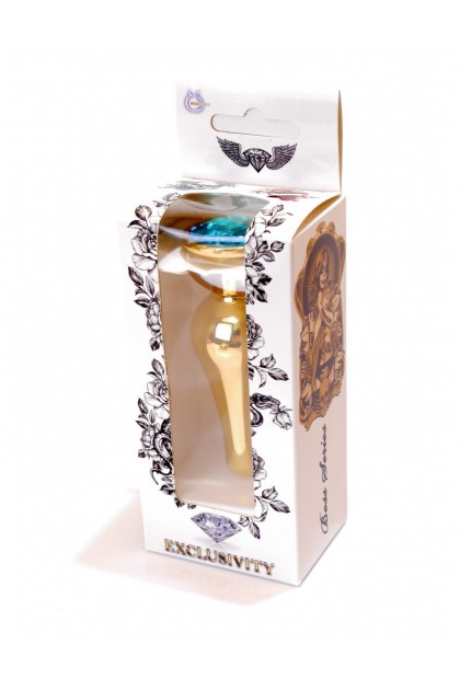 PLUG BIJOU LONG EN ACIER OR ET CRISTAL BLEU OCÉAN - SMALL