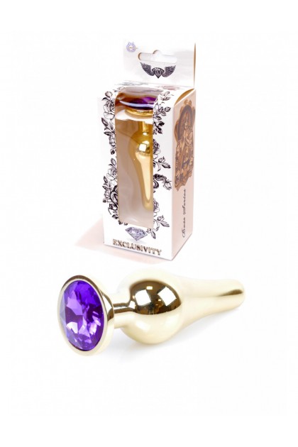 Plug bijou long en acier or et cristal violet - SMALL