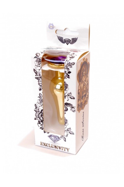 Plug bijou long en acier or et cristal violet - SMALL