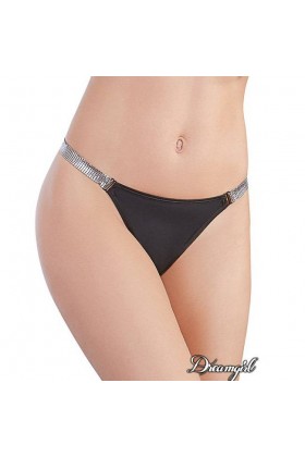 STRING MICROFIBRE NOIR ÉLASTIQUES ARGENTÉS - L