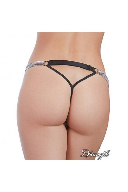 STRING MICROFIBRE NOIR ÉLASTIQUES ARGENTÉS - L