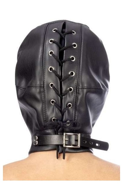 Cagoule fétichiste cache bouche sangle et lacet - Love Shop Avenue