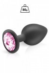 Plug silicone noir et bijou cristal rose taille l - Love Shop Avenue