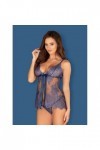 Nuisette  bleu flowlace babydoll - OBSESSIVE - L/XL