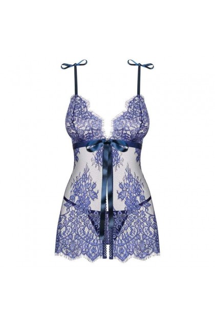 Nuisette  bleu flowlace babydoll - OBSESSIVE - L/XL