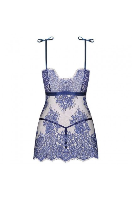 Nuisette  bleu flowlace babydoll - OBSESSIVE - L/XL