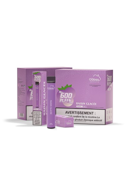 CIGARETTE ÉLECTRONIQUE OGBARZ 600 PUFFS - GOUT RAISIN GLACÉE