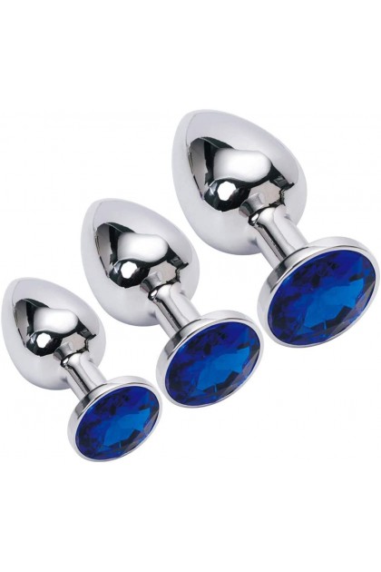 COFFRET 3 PLUGS ALUMINIUM ARGENT - S - M - L - BLEU NUIT - BR138