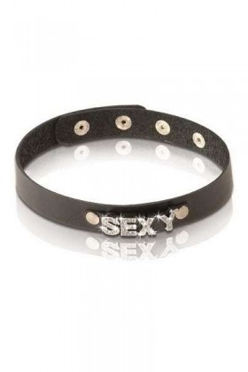 COLLIER STRASS CUIR SEXY