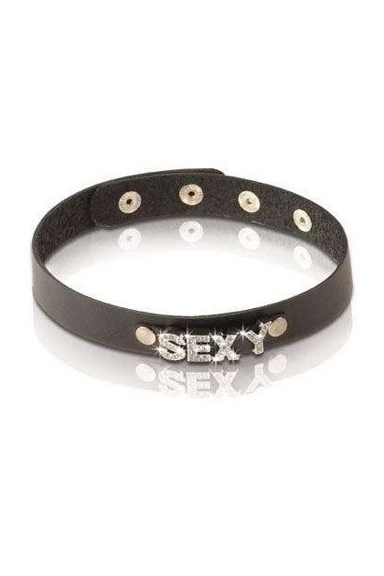 COLLIER STRASS CUIR SEXY
