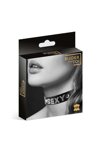 COLLIER STRASS CUIR SEXY