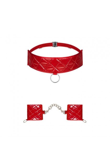 Menottes et collier rouge hunteria cuffs et choker - OBSESSIVE