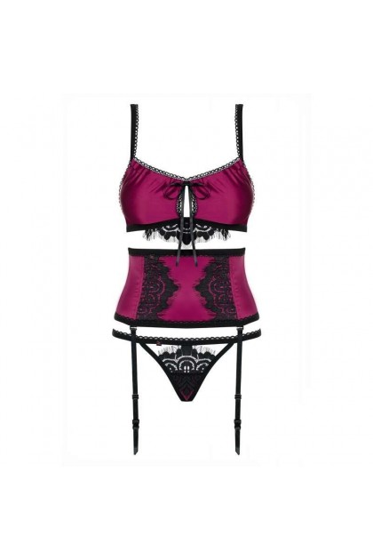 Ensemble de lingerie 3 pièces cerise 861-SEG-5 - S/M