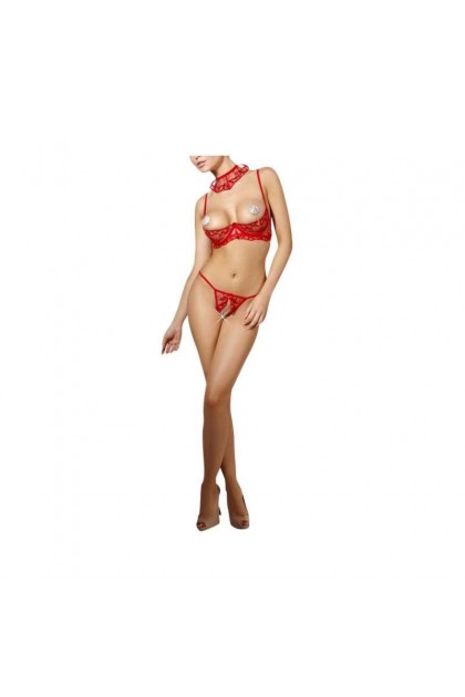 Ensemble de lingerie ouvert 2 pièces rouge doris - S/M
