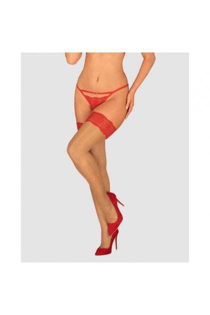 Bas autofixants rouge mellania stockings - S/M - Love Shop Avenue