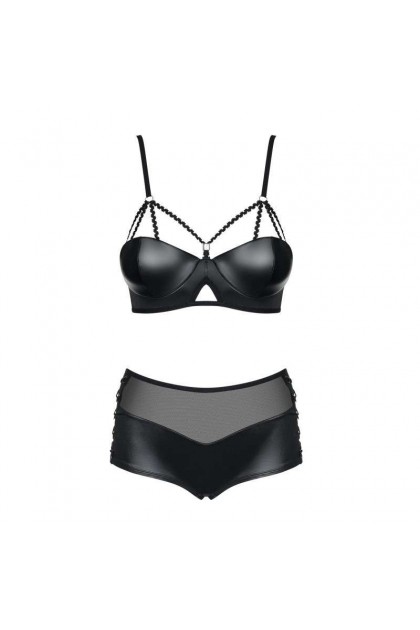 Ensemble de lingerie noir 2 pièces leatheria set - L/XL