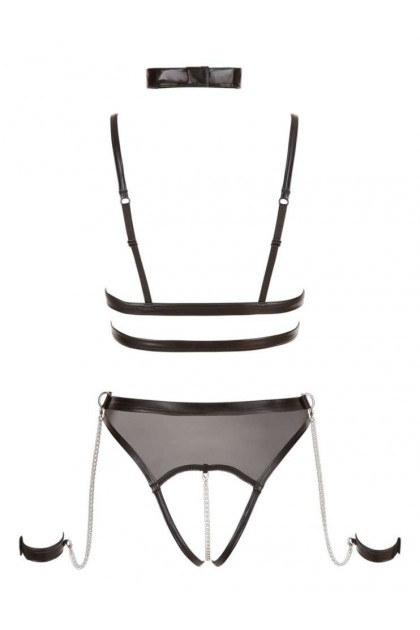 Body à jarretelles ouvert noir en wetlook  - M - Love Shop Avenue