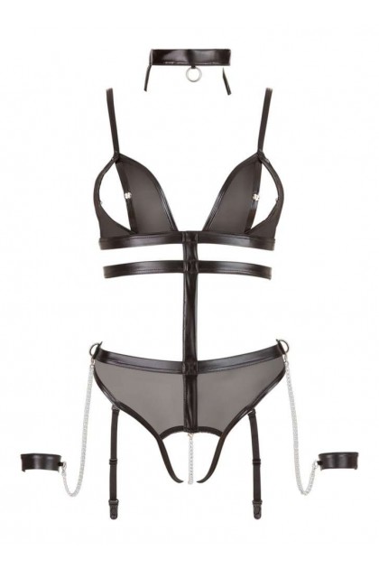 Body à jarretelles ouvert noir en wetlook  - L - Love Shop Avenue