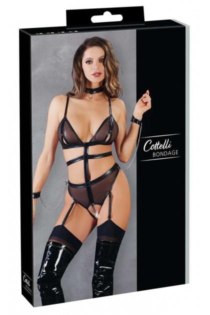 Body à jarretelles ouvert noir en wetlook  - L - Love Shop Avenue