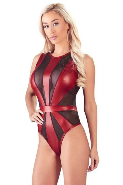 Body rouge et noir wetlook  - S - Love Shop Avenue