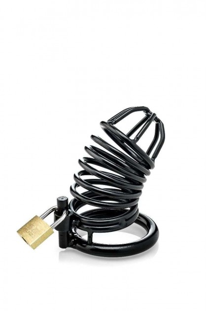 Cage de chasteté noire avec 3 cockrings 40mm - 45MM - 50 MM