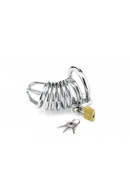 Cage de chasteté couleur argent avec 3 cockrings 40mm - 45MM - 50 MM