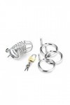 Cage de chasteté couleur argent avec 3 cockrings 40mm - 45MM - 50 MM