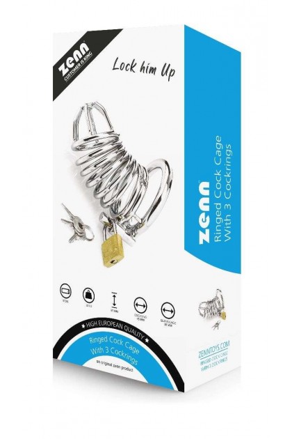 Cage de chasteté couleur argent avec 3 cockrings 40mm - 45MM - 50 MM