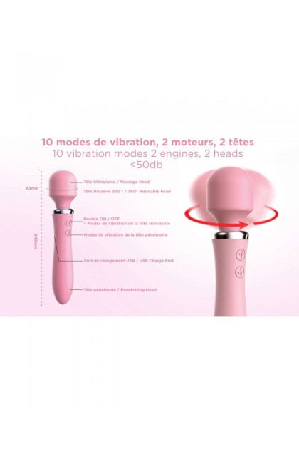 Vibromasseur 2 en 1  powerful wand rose - Love Shop Avenue