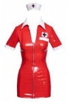 Minirobe infirmiere rouge  en vinyle avec coiffe  - XL