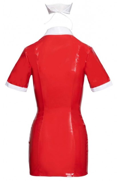 Minirobe infirmiere rouge  en vinyle avec coiffe  - XL