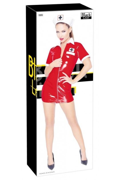 Minirobe infirmiere rouge  en vinyle avec coiffe  - XL