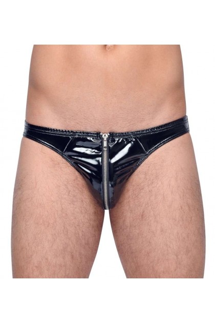 Slip noir en vinyl avec fermeture éclair a l'avant  - L