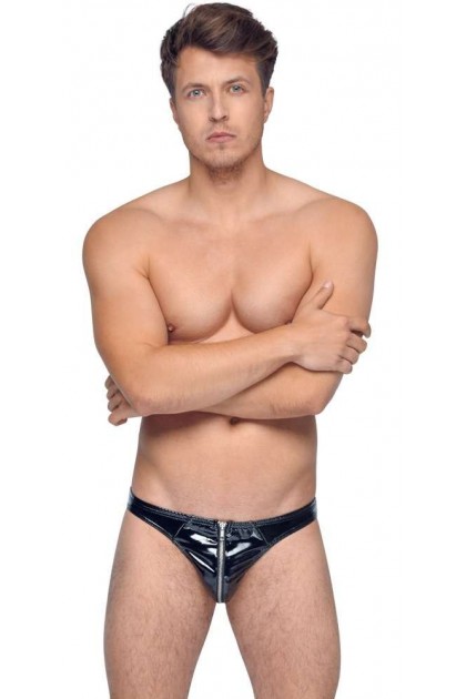 Slip noir en vinyl avec fermeture éclair a l'avant  - L