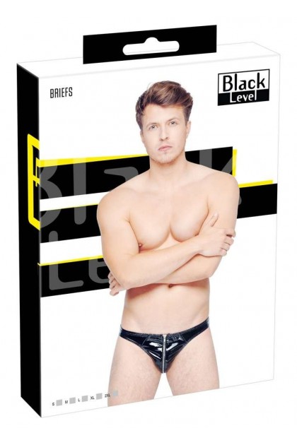 Slip noir en vinyl avec fermeture éclair a l'avant  - L