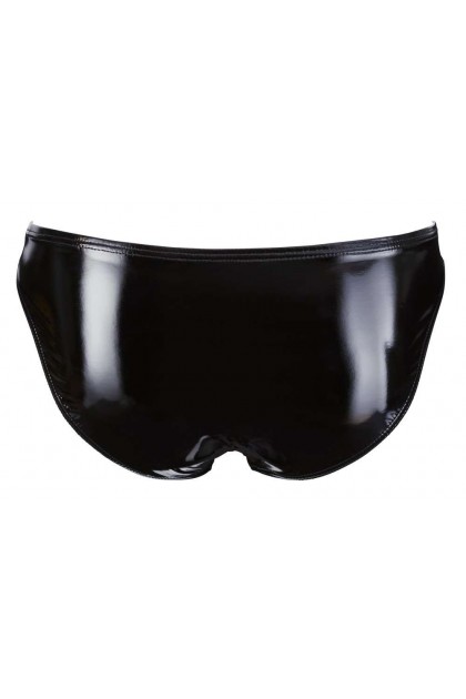 Slip noir en vinyl avec ouverture showmaster pour le pénis - M