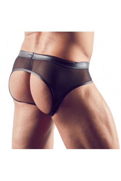 Slip ouvert noir transparent effet wetlook sur la ceinture - 2XL